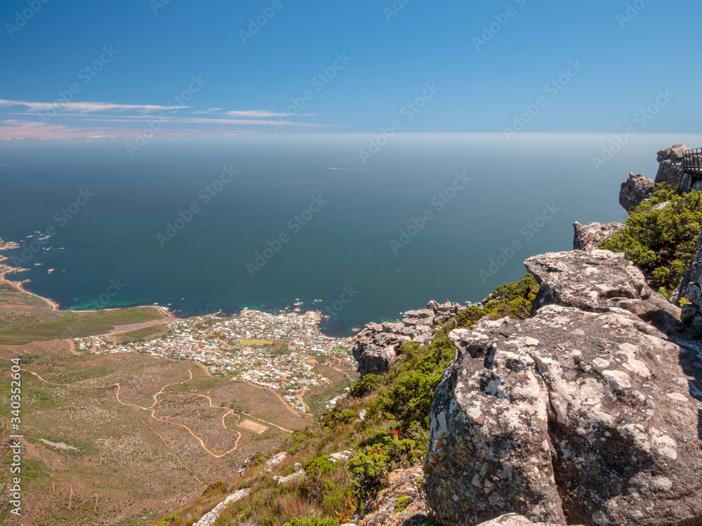 Top View from Table Mountain to Cape Town City and surrounding nature