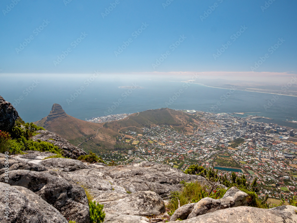 Top View from Table Mountain to Cape Town City and surrounding nature
