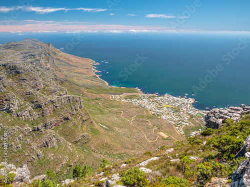 Top View from Table Mountain to Cape Town City and surrounding nature