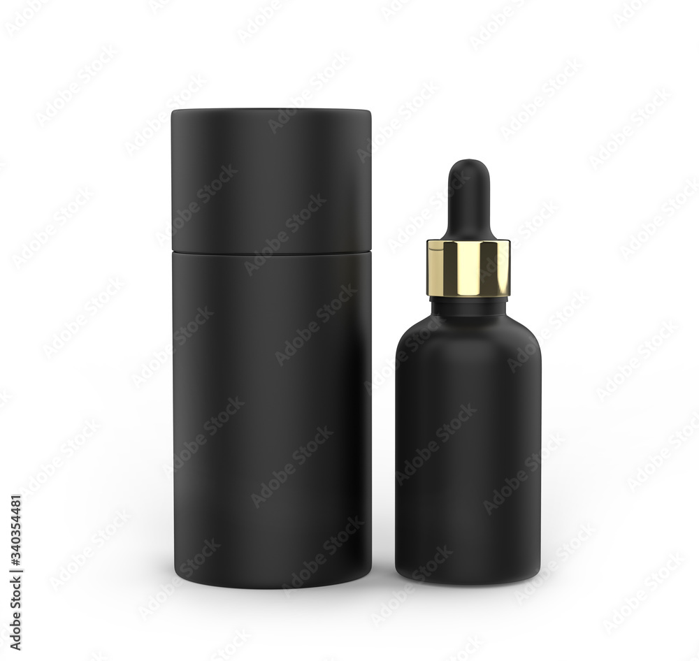 Blank dropper bottle with paper tube packaging for branding, 3d render illustration. Blank dropper bottle with paper tube packaging for branding, 3d render illustration.