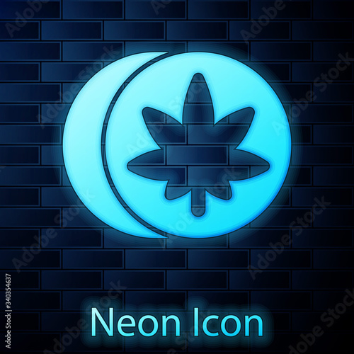 Glowing neon Herbal ecstasy tablets icon isolated on brick wall background.  Vector Illustration