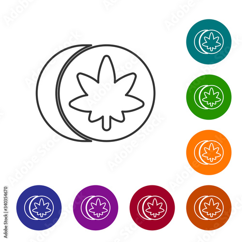Black line Herbal ecstasy tablets icon isolated on white background. Set icons in color circle buttons. Vector Illustration