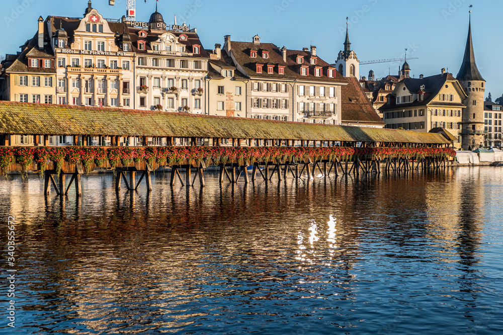 Fototapeta premium Lucerne reflected in the water in a sunny day