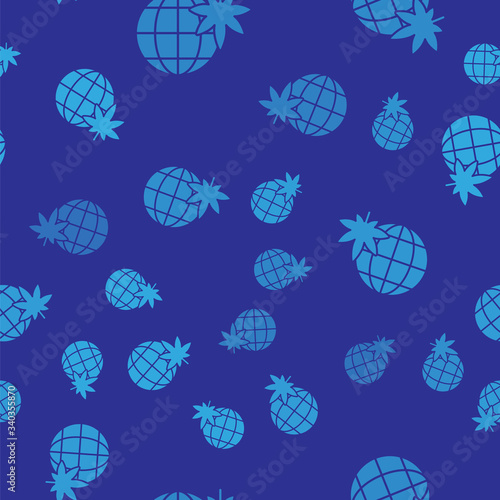 Blue Legalize marijuana or cannabis globe symbol icon isolated seamless pattern on blue background. Hemp symbol.  Vector Illustration