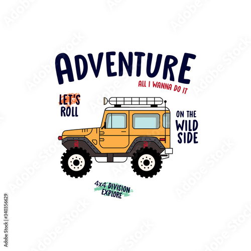 mountain car color text line trip adventure wild explorer boy tee illustartion art vector