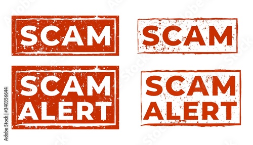 Scam Alert Sign Text Stamp Vector Grunge Retro Vector Illustration Set Isolated on white