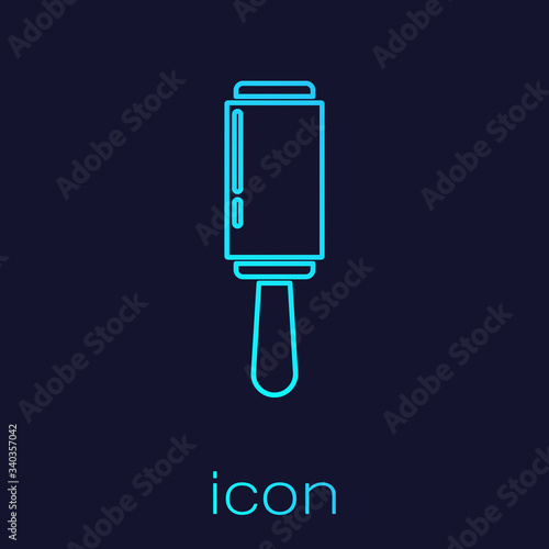 Turquoise line Adhesive roller for cleaning clothes icon isolated on blue background. Getting rid of debris, dust, hair, fluff, pet wool.  Vector Illustration