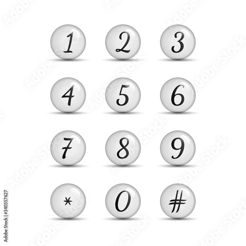 Transparent glass ball inside there are colorful numbers. colorful number inside transparent bubbles. Smartphone dial keypad design. editable color