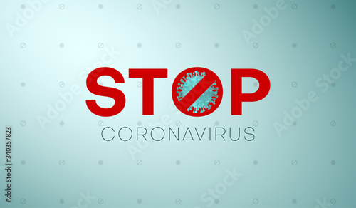 Stop Covid-19 sign with realistic 3d blue viral cells, vector Illustration