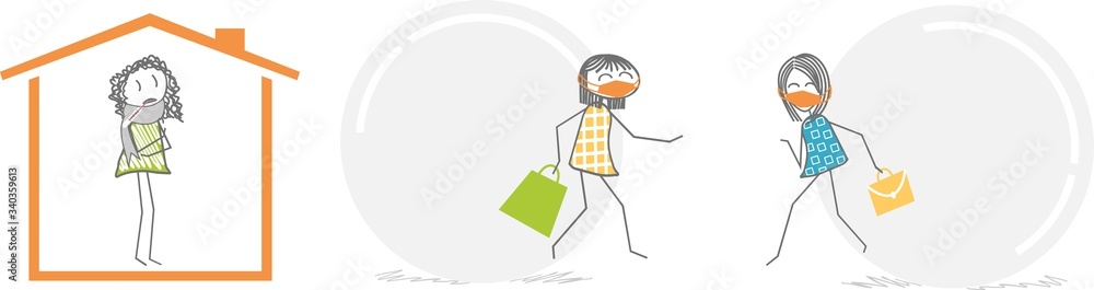 Illustration of a deconfinement of healthy and sick people Illustration of a deconfinement of healthy and sick people