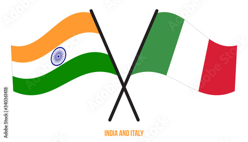 India and Italy Flags Crossed And Waving Flat Style. Official Proportion. Correct Colors