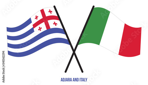 Adjara and Italy Flags Crossed And Waving Flat Style. Official Proportion. Correct Colors