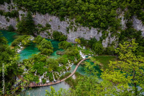 Aerial view of Waterfalls in Plitvice national park, Croatia 