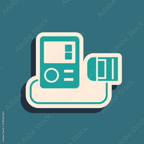 Green Blood pressure icon isolated on green background. Long shadow style. Vector Illustration