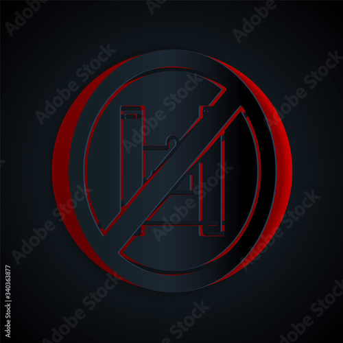 Paper cut Say no to plastic bags poster icon isolated on black background. Disposable cellophane and polythene package prohibition sign. Paper art style. Vector Illustration