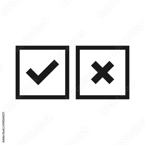 vector of check mark icon and cross icon in trendy flat design