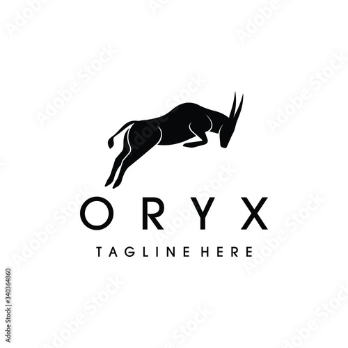 Awesome Oryx Arabian Jump Symbol Design Animal Wildlife Mammal Logo Vector Silhoutte