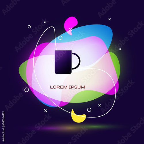 Black Coffee cup icon isolated on blue background. Tea cup. Hot drink coffee. Abstract banner with liquid shapes. Vector Illustration