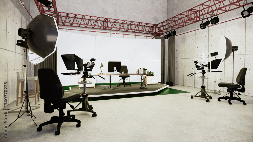 Studio - Modern Film Studio with white Screen. 3D rendering Studio - Modern Film Studio with white Screen. 3D rendering