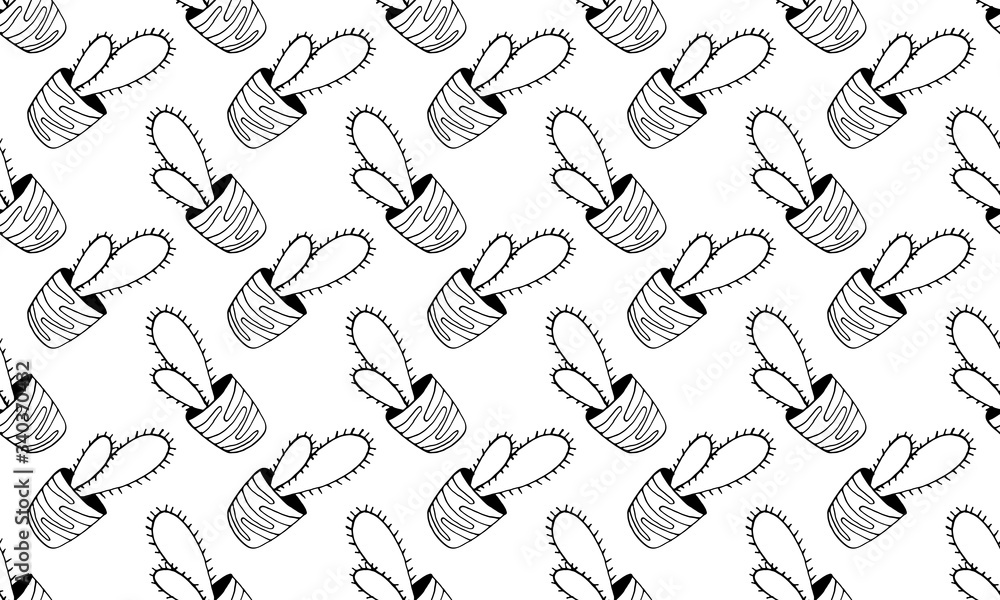 Cute hand drawn vector cactuse in the pots. pattern illustration Cute hand drawn vector cactuse in the pots. pattern illustration