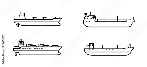 Set of large tanker ships. Modern tanker sea vessel.