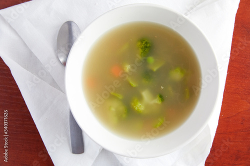 A warm and delicious vegetable broth soup 