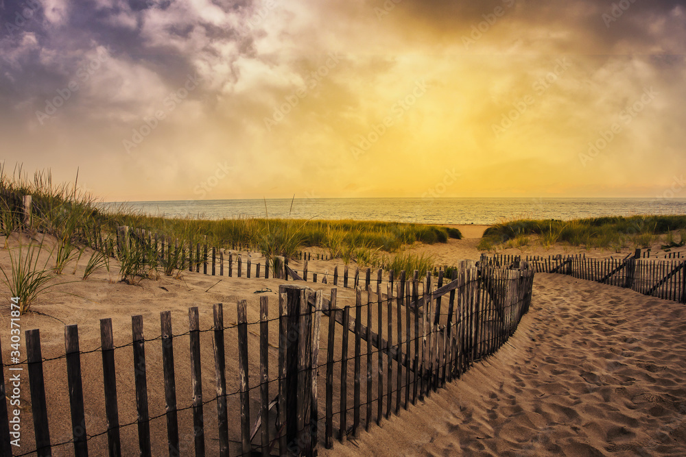 Beach with wooden fence and beautiful ocean view Beach with wooden fence and beautiful ocean view