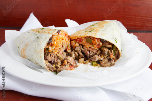 Classic Mexican style steak burrito