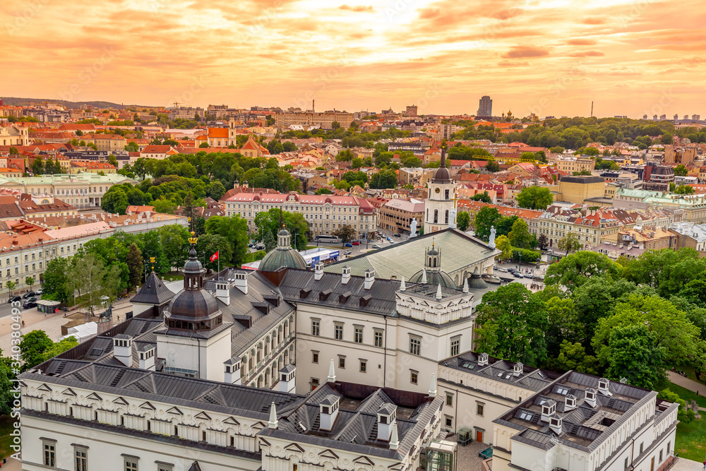 Aerial view Vilnius Old Town at sunset, Lithuania