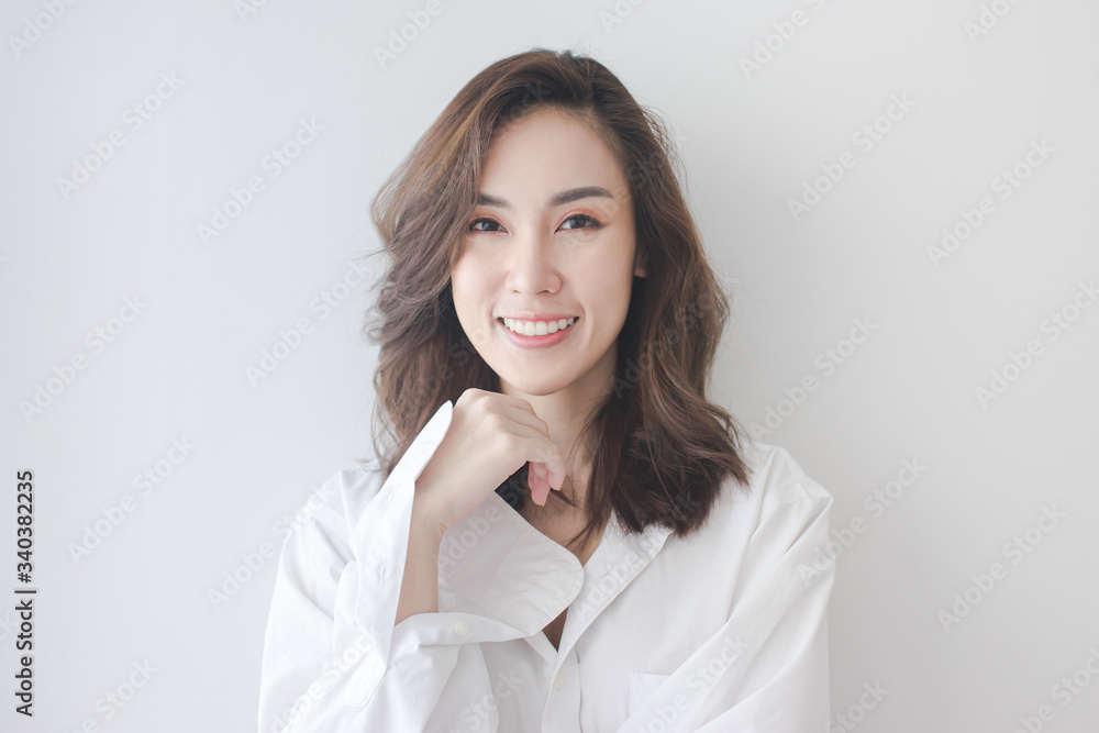 Beautiful smiling woman with clean skin, natural make-up. Stay at home concept Beautiful smiling woman with clean skin, natural make-up. Stay at home concept
