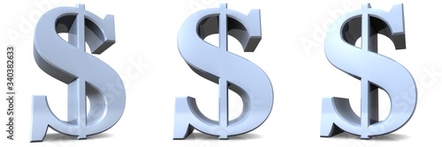 Dollar symbol silver sign 3d