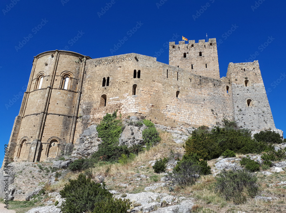 Romanesque Castle of Loarre (11th-12th Century) Church and Keep Tower. Aragon. Spain. 
