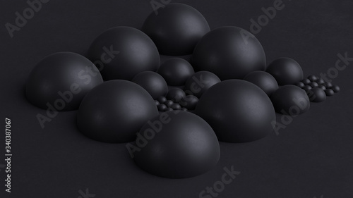 Creative abstract background with geometric shapes.Block structure with black spheres. 3d rendering.