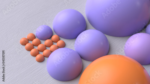 Creative abstract background with geometric shapes.Block structure with colorful spheres. 3d rendering. © Ivan