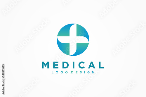 Free Download Medical Logo Healthcare Symbol. White Cross Sign Negative Space with Green Blue Circle Origami isolated on White Background. Flat Vector Logo Design Template Element. - GFXLoad