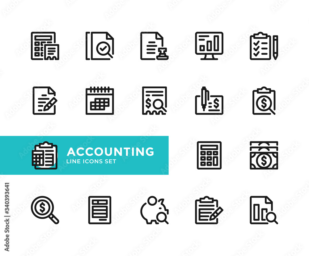 Accounting vector line icons. Simple set of outline symbols, graphic design elements. Pixel Perfect Accounting vector line icons. Simple set of outline symbols, graphic design elements. Pixel Perfect