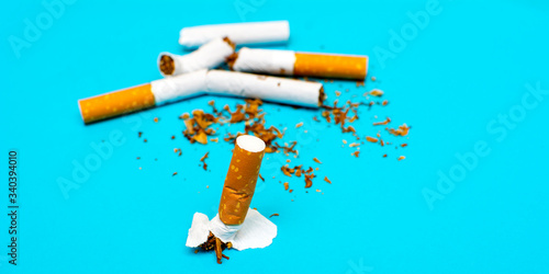 World No Tobacco Day. Concept of healthy lifestyles without cigarettes on the blue background.