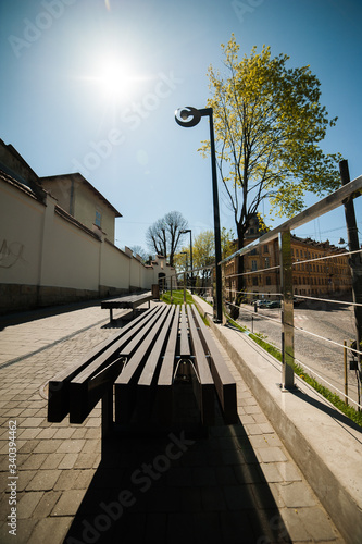 Fototapeta Naklejka Na Ścianę i Meble -  New benches for sitting in the city