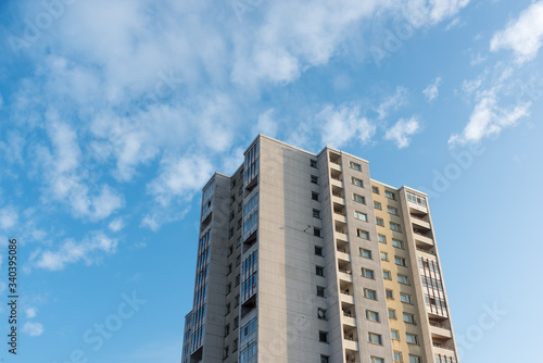 Single skyscraper in Berlin with blue sky