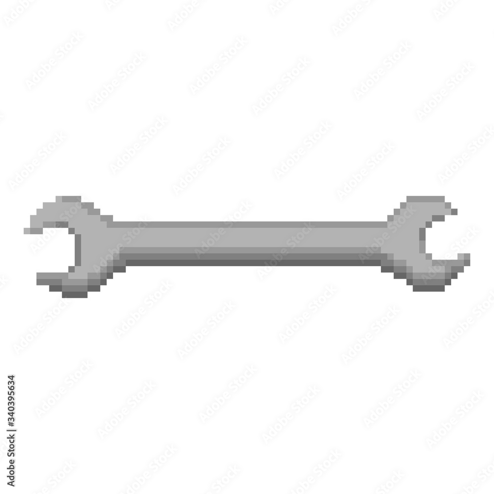 Pixel wrench icon. Horizontal view. Vector graphic illustration. Isolated object on a white background. Isolate.
