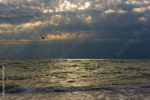 Amazing sea sunset, the sun, waves, clouds © Wingedbull