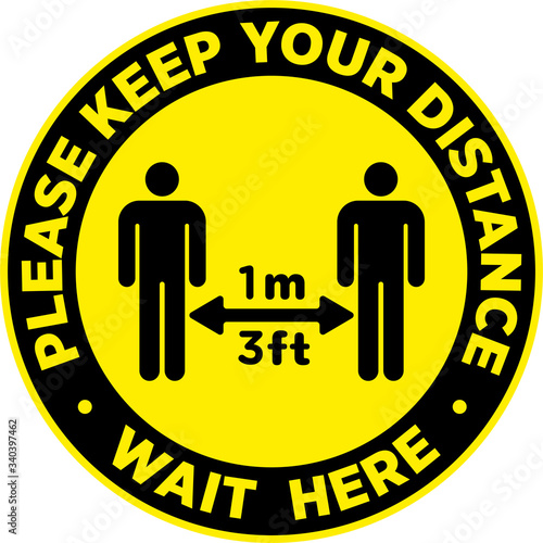 Social Distancing Signage or Floor Sticker for help reduce the risk of catching coronavirus Covid-19. Vector sign.