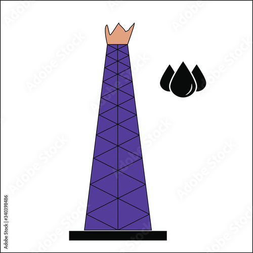 Colorful vector picture or icon of oil or liquefied natural gas associated gas burning tower on white background