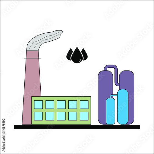 Colorful vector image or picture on white background of oil refining or processing plant or factory
