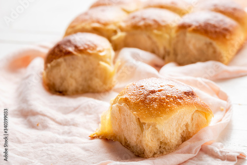 Bread buns close-up. Sourdough white bread.