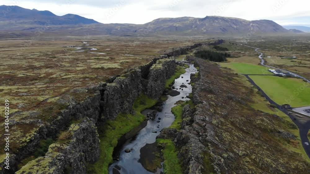Iceland Golden circle by drone- Silfra canyon fissure in the Thingvellir
Iceland Golden circle by drone- Silfra canyon fissure in the Thingvellir
