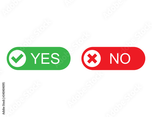 Yes and no buttons in green and red colors. Flat design of correct or incorrect vote question. Wrong or right answer. Vector EPS 10 photo