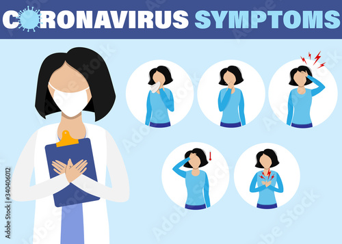 2019-nCoV virus protection tips. Infographic of coronavirus symptoms, ncov disease. Infection fever and cough.