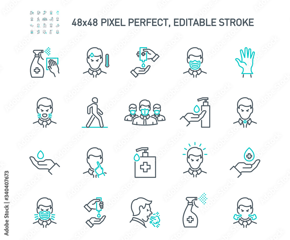 Simple Set of Coronavirus Protection Related Vector Line Icons. Contains such Icons as Protective Measures, Coronavirus Symptoms, Incubation Period and more. Editable Stroke. 48x48 Pixel Perfect. Simple Set of Coronavirus Protection Related Vector Line Icons. Contains such Icons as Protective Measures, Coronavirus Symptoms, Incubation Period and more. Editable Stroke. 48x48 Pixel Perfect.