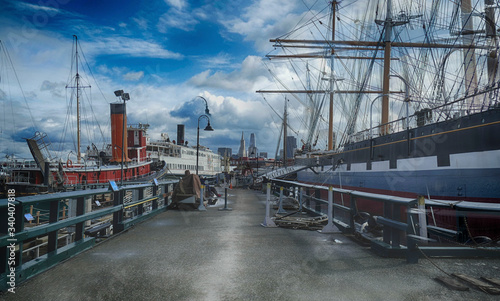 Vintage ships anchored at Hyde St Pier photo